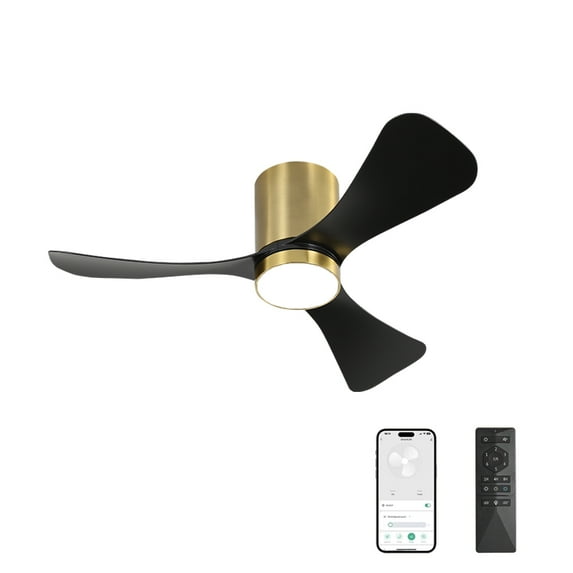 LEDET 42 in. 3-ABS Blades Gold and Black indoor Smart Flush Mounted Ceiling Fan with Remote,for Bedroom Diningroom and Livingroom