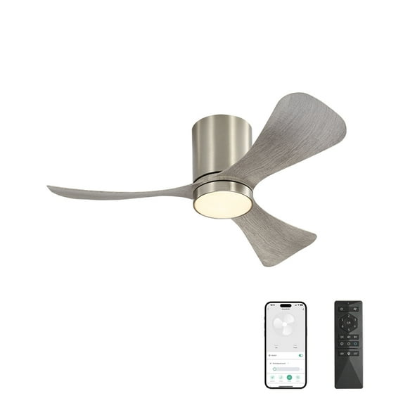 LEDET 42 in. 3-ABS Blades Nickel and Wood Grain indoor Smart Flush Mounted Ceiling Fan with Remote,for Bedroom Diningroom and Livingroom