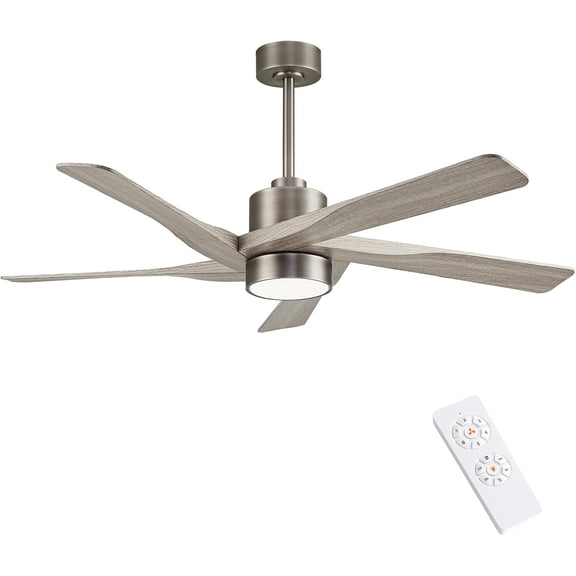 LEDET 5 - ABS Blades Indoor Ceiling Fan with Light and Remote Nickel Wood