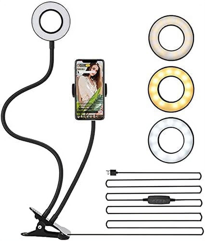 LEDGLE Selfie Ring Light for Live Stream Makeup and YouTube Video Upgraded Ring Light 360° Rotating with Cell Phone Holder Stand 3 Light Modes 10 Level Brightness