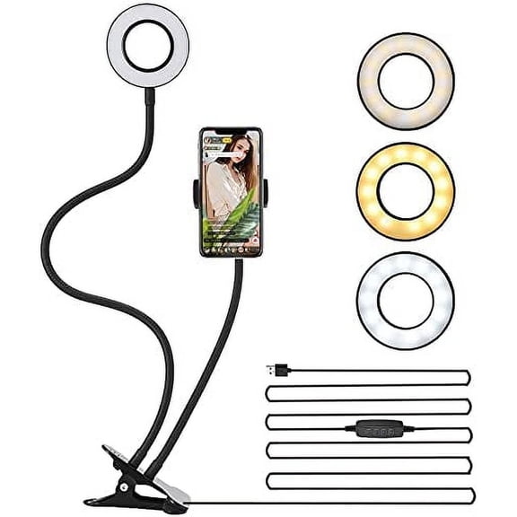 LEDGLE Selfie Ring Light for Live Stream Makeup and YouTube Video Upgraded Ring Light 360 Rotating with Cell Phone Holder Stand 3 Light Modes 10 Level Brightness