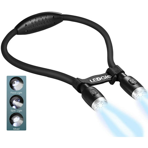 LEDGLE Updated Rechargeable LED Book Light Hands Free Neck Light for Bed Reading or Read in Car Flexible Arm 4 Super Bright LED Bulbs 6 Level Light