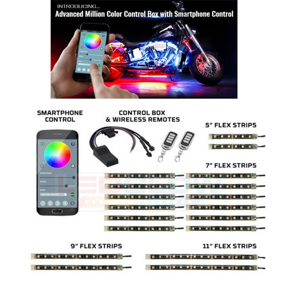 LEDGlow 18pc Advanced Million Color SMD LED Motorcycle Light Kit with Smartphone Control