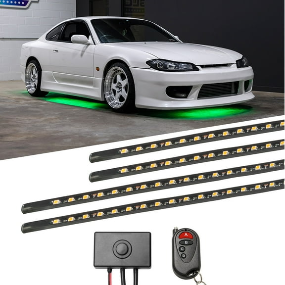 LEDGlow 4pc Green Flexible LED Slimline Car Underbody Underglow Lighting Kit