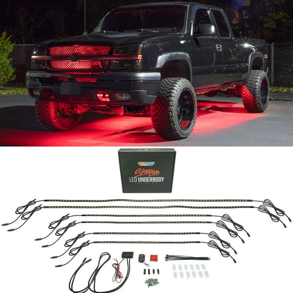 LEDGlow 6pc Red Flexible LED Slimline Truck Underbody Underglow Lighting Kit