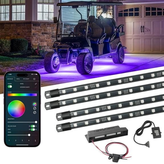 LEDGlow Bluetooth 4pc Million Color LED Golf Cart Underbody Lighting Kit for Extended Wheelbase 4-Seater