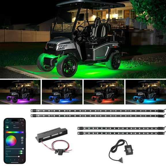 LEDGlow Bluetooth 4pc Million Color LED Golf Cart Underbody Lighting Kit for Standard Wheelbase 4-Seater