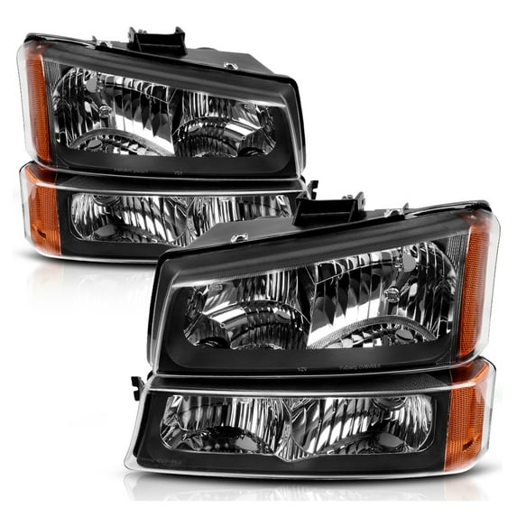 RVNI Black Headlights For 2003-2006 Chevy Silverado 1500 2500 3500 Pairs Bumper Lamps