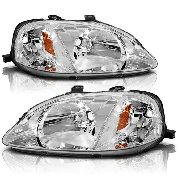 RVNI Chrome Clear Lens Headlights Fits For 1999-2000 Honda Civic EK EJ LX EX SI Lamps