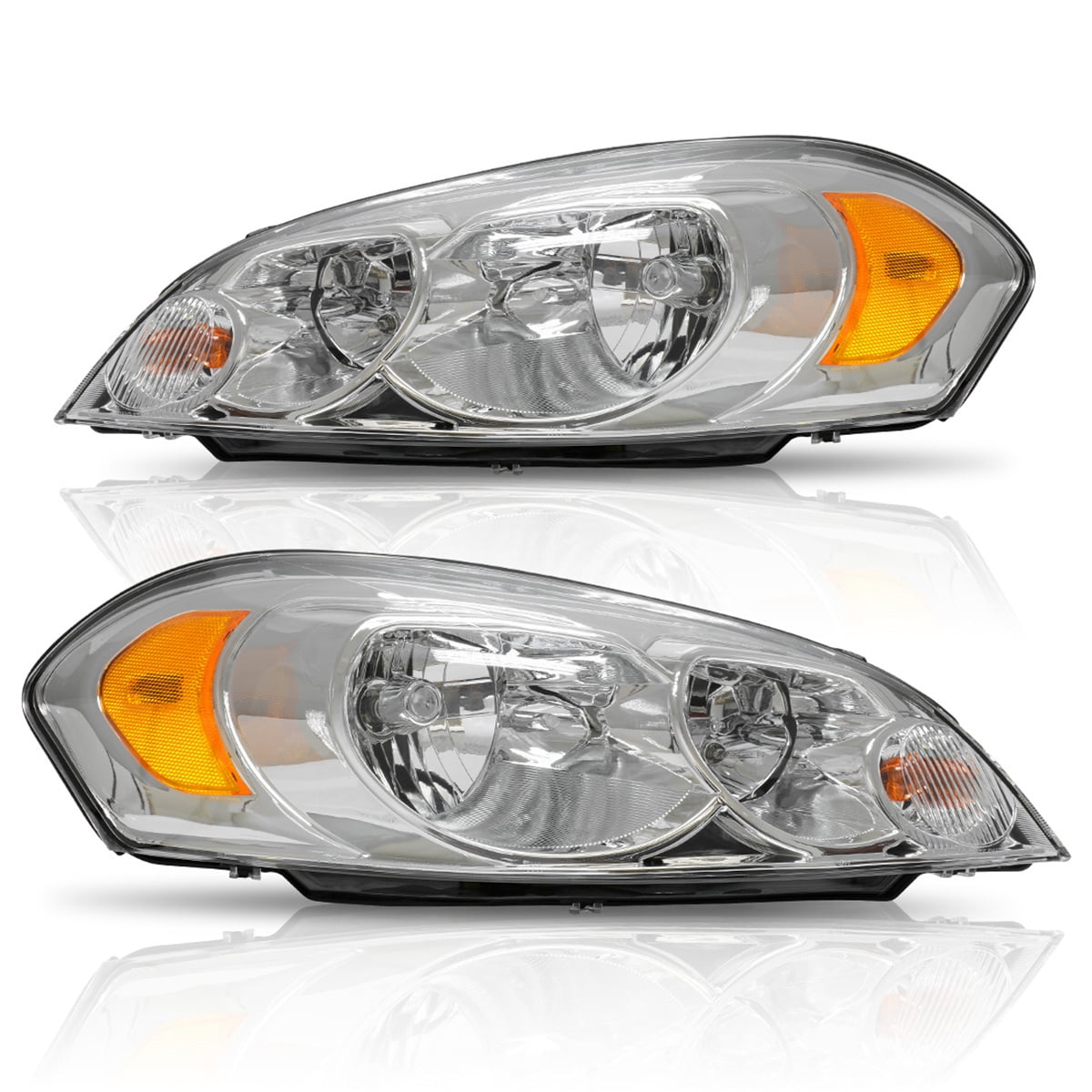 RVNI Chrome Headlights Replacement for 06-07 Monte Carlo 09-13 Chevy Impala Headlamps