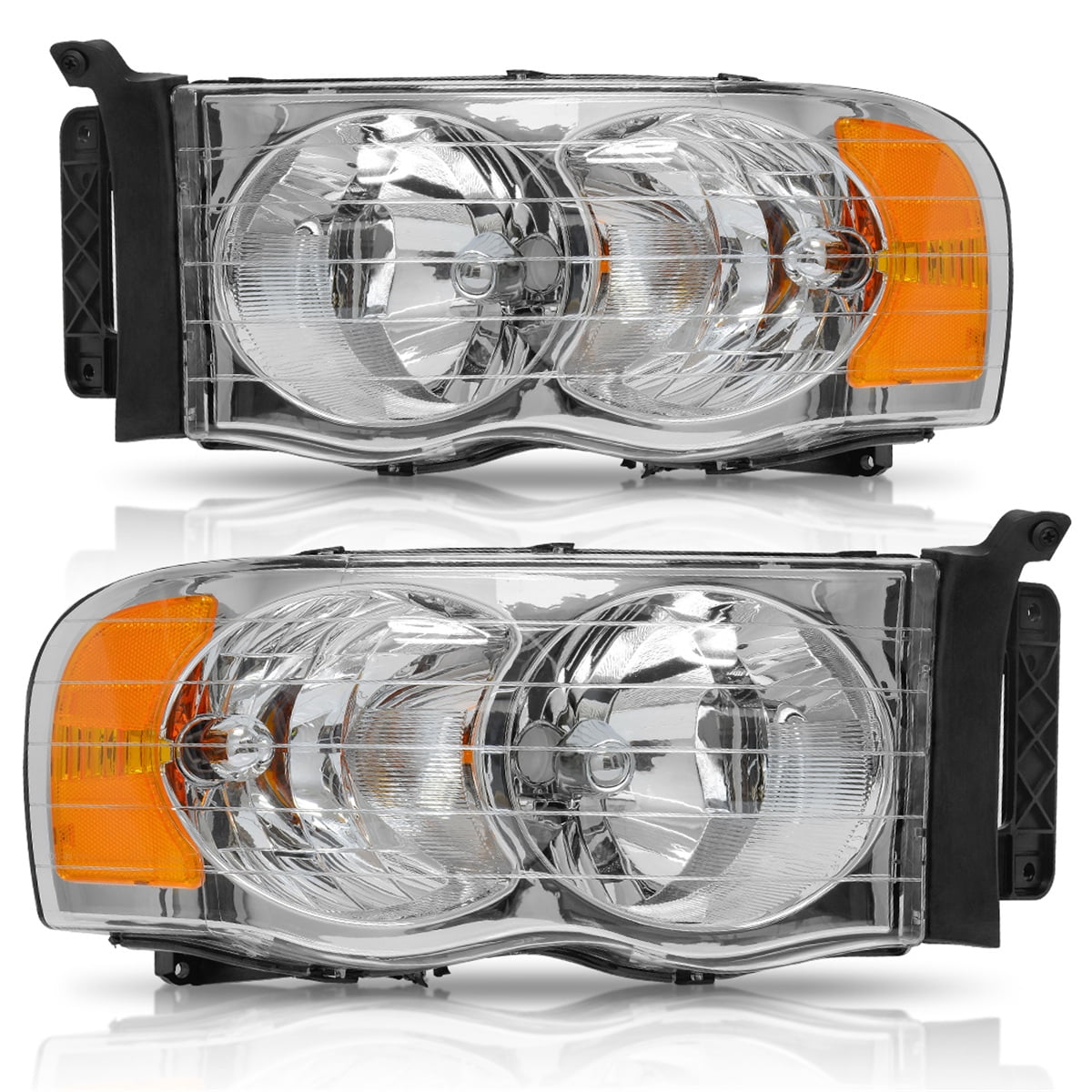 RVNI Chrome Headlights for 2002-2005 Dodge Ram 1500 2500 3500 Headlamps Left+Right