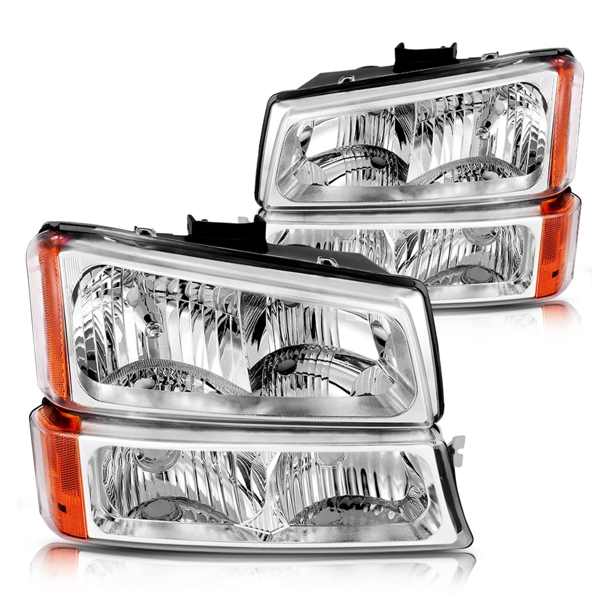 RVNI Chrome Headlights for 2003 2004 2005 2006 Chevy Silverado Avalanche Headlamp Set