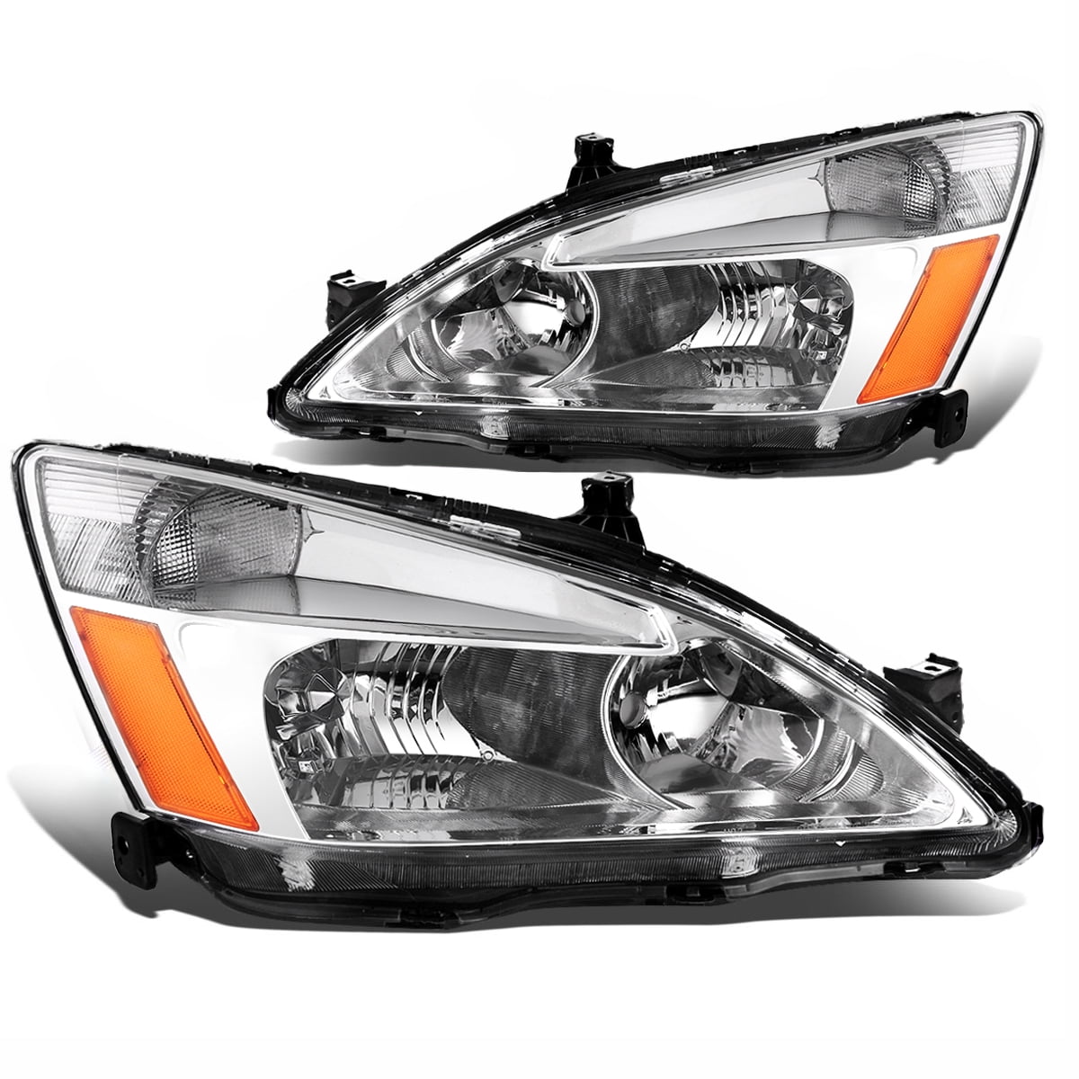 RVNI Chrome Housing Headlights Amber Signal for 2003-2007 Honda Accord LH+RH Headlamp