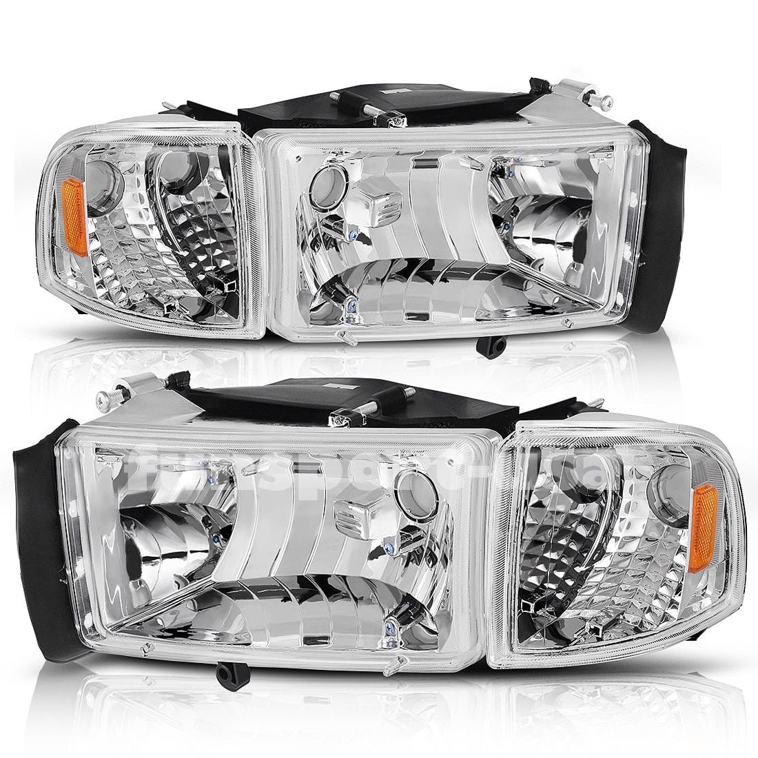 RVNI Chrome Housing Headlights Assembly Fit For 1994-2002 Dodge Ram 1500 2500 3500