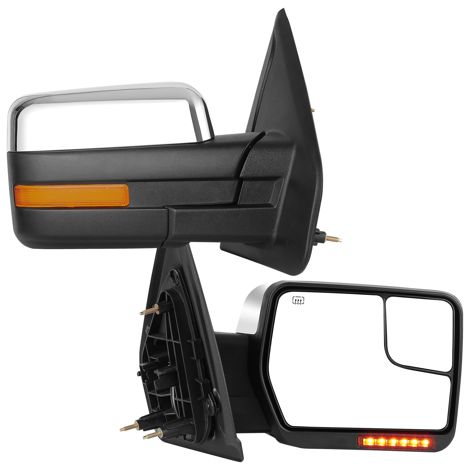 LEDKINGDOMUS FTowing Mirrors Set For Ford F150 2007 2008 2009 2010 2011 2012 2013 2014 Power Heated Driver Passenger Side Replacement Turn Signal Puddle Light Chrome