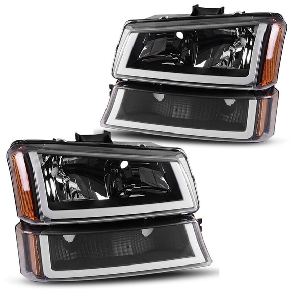 RVNI Fit For 2003-2007 Chevy Silverado Avalanche W/LED DRL Black Headlights Headlamps
