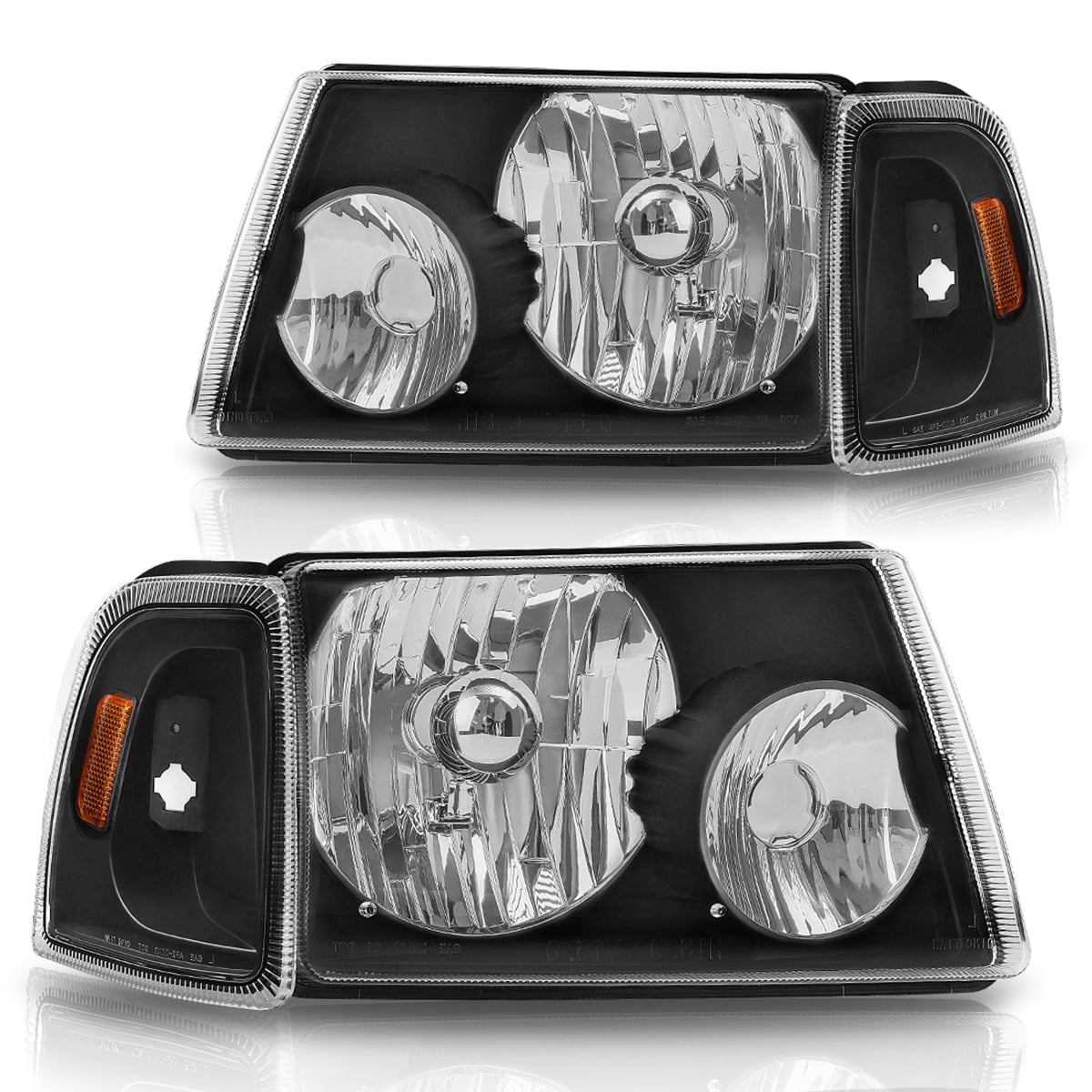 RVNI Front Black Headlights + Amber Corner Turn Signal For 01-11 Ford Ranger Headlamp