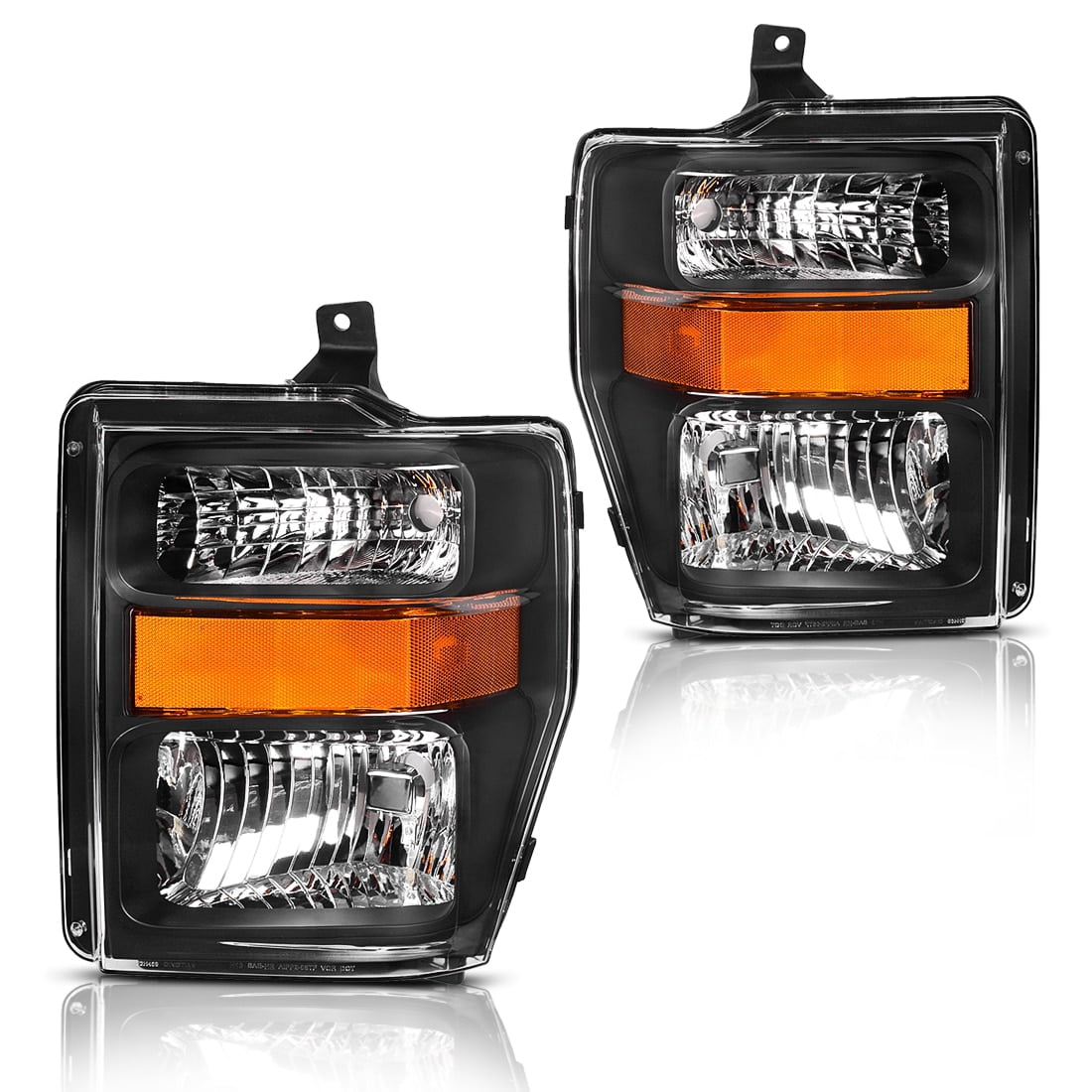 RVNI Front Headlights for 08-10 Ford F-250 F-350 F-450 Super Duty Black Amber Corner