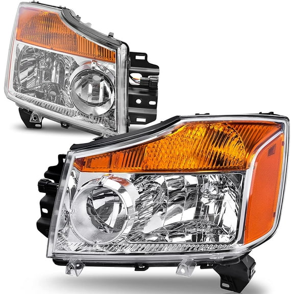 RVNI Headlight Assembly for 2004-2015 Titan 2005-2007 Armada Headlamp Replacement Chrome Housing Clear Lens Amber Reflector