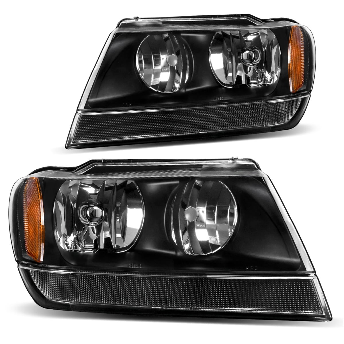 RVNI Headlights for 1999-2004 Jeep Grand Cherokee Black Housing Amber Side Headlamps