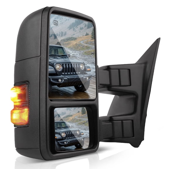 LEDKINGDOMUS Power Heated Telescoping Towing Mirror with Adjustable Convex Lens & LED Turn Signal for 1999-2007 Ford F250 F350 F450 F550 Super Duty 2001-2005 Excursion Driver Side
