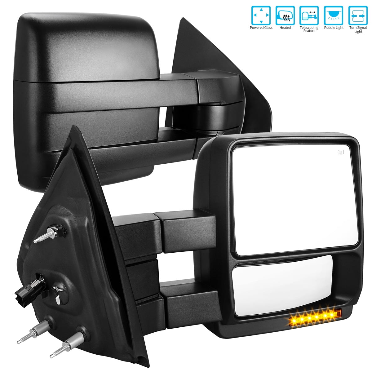 LEDKINGDOMUS Power Heated Telescoping Trailer Tow Mirrors with Turn Signal For 2007-2014 Ford F-150 Super Duty Truck, Plug-and-Play Installation, Pair (Driver & Passenger Side)