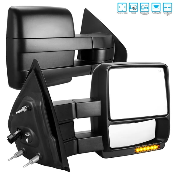 LEDKINGDOMUS Power Heated Telescoping Trailer Tow Mirrors with Turn Signal For 2007-2014 Ford F-150 Super Duty Truck, Plug-and-Play Installation, Pair (Driver & Passenger Side)