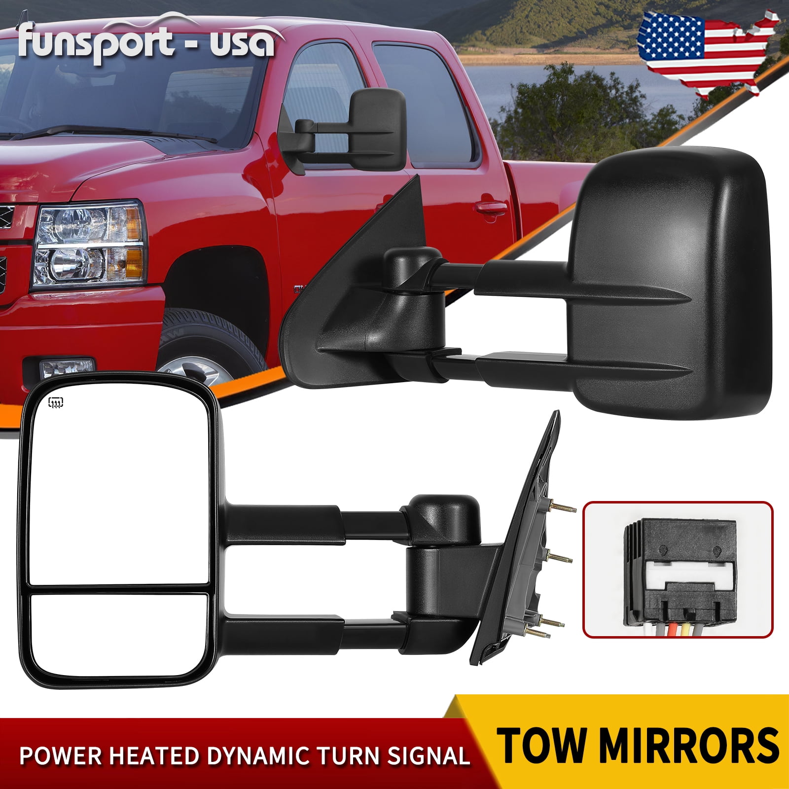 LEDKINGDOMUS Power Heated Towing Mirrors for 2014-2018 Silverado Sierra 1500/2015-2018 2500HD 3500HD, Telescopic Manual Fold, Switchback Turn Signal Running Lights, Plug & Play Installation (Black)