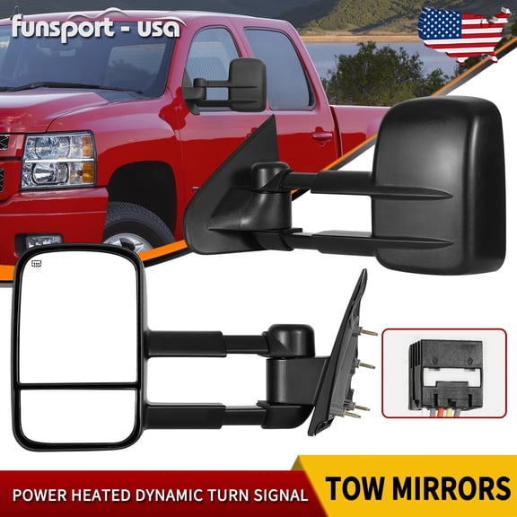 LEDKINGDOMUS Power Heated Towing Mirrors for 2014-2018 Silverado Sierra 1500/2015-2018 2500HD 3500HD, Telescopic Manual Fold, Switchback Turn Signal Running Lights, Plug & Play Installation (Black)