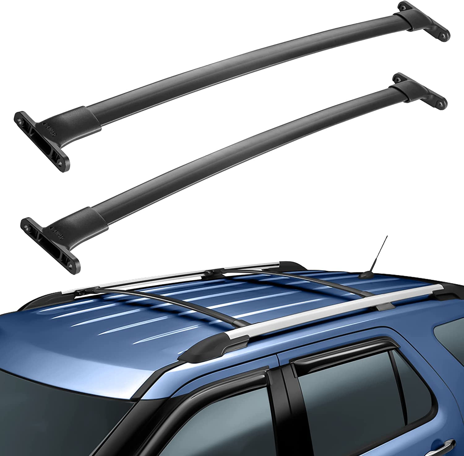 LEDKINGDOMUS Roof Rack Cross Bars Compatible with 2019 Ford Explorer Aluminum Luggage Cross Bar Cargo Rooftop Carrier Carrying Camping Gear Bike
