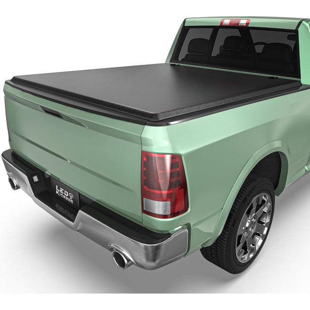 LEDKINGDOMUS Truck Bed Tonneau Cover FRP Hard Folding Fit for Dodge Ram