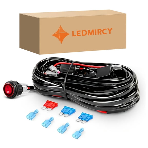 LEDMIRCY 2-Lead LED Light Bar Kit Wiring Harness 12V with Switch Relay Fuse for Off Road Work Lights