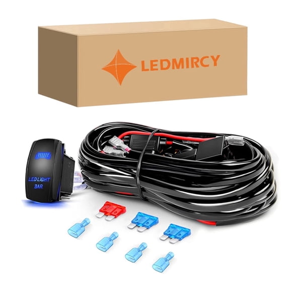 LEDMIRCY LED Light Bar Wiring Harness Kit - 2 Leads 12V 5Pin Rocker Switch Relay Blade Fuse for Off Road Lights LED Work Light