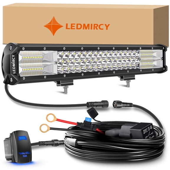 LEDMIRCY 20 inch LED Light Bar Triple Row Flood & Spot Combo Beam, Off Road Driving Lights, Waterproof LED Work Light for Truck ATV UTV SUV Boat, 12V 5-Pin Rocker Switch + 16AWG Wiring Harness Kit