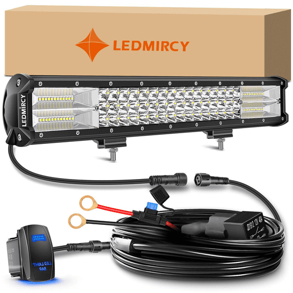 LEDMIRCY 20 Inch LED Light Bar Triple Row Flood & Spot Combo Beam, Off Road Driving Lights, Waterproof LED Work Light for Truck ATV UTV SUV Boat, 12V 5-Pin Rocker Switch + 16AWG Wiring Harness Kit