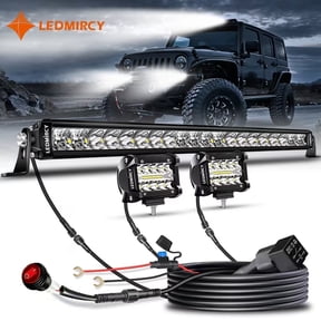 LEDMIRCY 22Inch LED Light Bar and 4Inch LED Pod Lights Single Row Slim Off Road Lights with Wiring Harness Kit Work Light Bar for Wrangler Explorer Camry F-150 Trucks Pickup Tractor UTV ATV