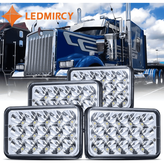 LEDMIRCY 4PCS 4x6 LED Headlights Sealed Beam Rectangular High/Low Beam 6x4 H4651 H4666 H4656 Compatible with Kenworth KW 900/Peterbilt 379/Truck/K10 K20 Van RV Camper Headlamp Assembly