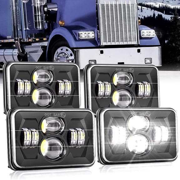 LEDMIRCY 4x6 Inch LED Headlights DOT Approved Hi Lo Sealed Beam Rectangular Headlight Replacement H4651 H4652 H4656 H4666 H6545 Compatible with Kenworth Peterbil Ford Freightliner