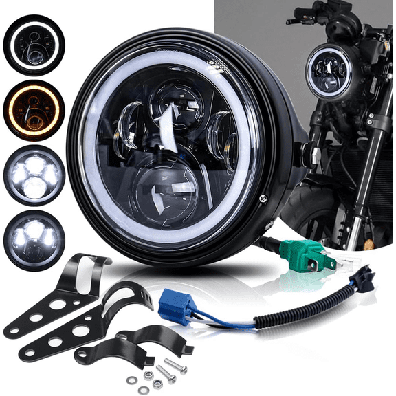 LEDMIRCY 7 Inch LED Motorcycle Headlight Round DOT Approved With Housing Bucket Turn Signals DRL Halo Ring Angle Eyes Hi/Lo Beam Headlight w/Fork Clamp Bracket for H-arley Honda Yamaha Motorcycle