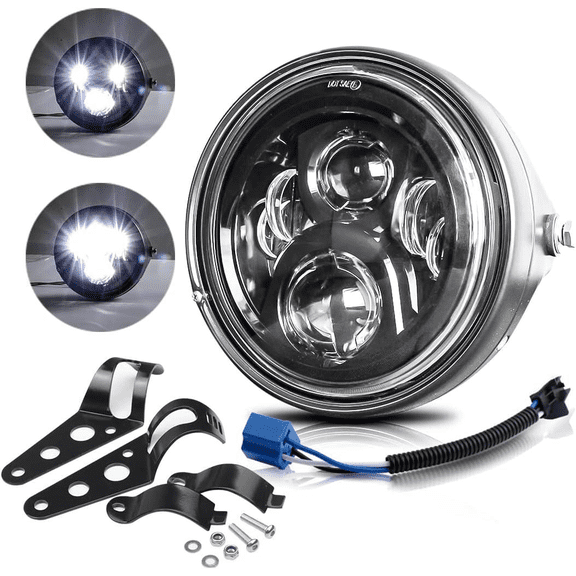 LEDMIRCY 7 Inch LED Motorcycle Hi/Low Beam Headlight - Housing Bucket & Mounting Brackets Included, Universal for 34-42mm Fork Tubes (Harley Yamaha Honda Cafe Racer Bobber Chopper) White