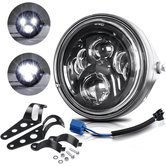 LEDMIRCY 7 inch LED Motorcycle Hi/Low Beam Headlight - Housing Bucket & Mounting Brackets Included, Universal for 34-42mm Fork Tubes (Harley Yamaha Honda Cafe Racer Bobber Chopper) White