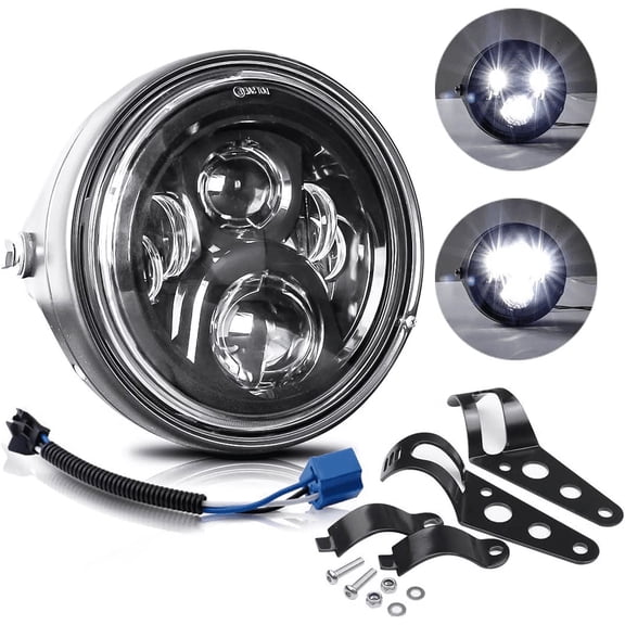 LEDMIRCY Motorcycle Headlight Round with Housing Bucket Hi/Low Beam 7" LED Headlamp Assem with Mounting Bracket fit 1.37" to 1.69" Fork Tube Motorcycle for H-arley Yamaha Honda Suzuki Kawasaki