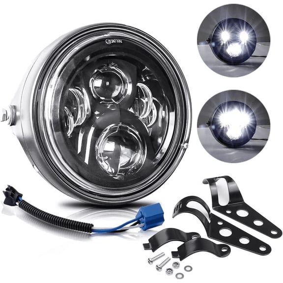 LEDMIRCY 7 Inch LED Motorcycle Headlight Hi/Low Beam with Housing and Mounting Brackets for 34-42mm Forks Harley Yamaha Honda Cafe Racer Bobber