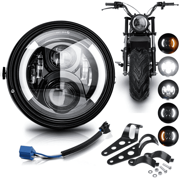 LEDMIRCY Motorcycle Headlight DOT Approved with Housing Bucket Turning Signals DRL Mount Bracket Projector Hi/Low Beam 7" Round Headlight for H-arley Davidson dyna Honda Suzuki Yamaha