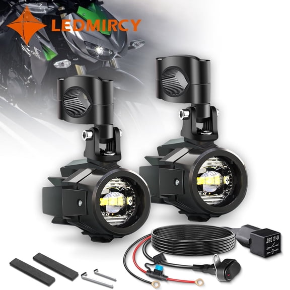 LEDMIRCY Motorcycle Fog Lights, Motorcycle Driving Lights with Switch Wiring Harness Kit IP68 Waterproof Motorcycle Auxiliary Lights with Mount Brackets for ATV UTV Snowmobile