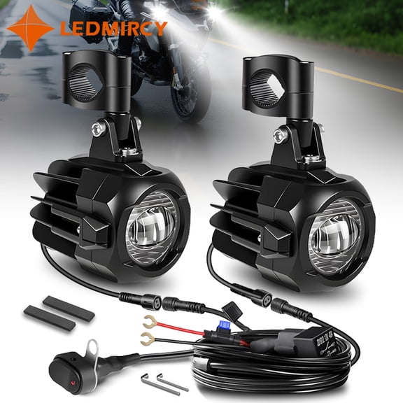LEDMIRCY Motorcycle Driving Lights, Motorcycle Auxiliary Lights With Switch Wiring Harness Kit Fog Spot Light Waterproof Shockproof Exploradoras LED Para Moto with Mount Brackets for ATV Snowmobile