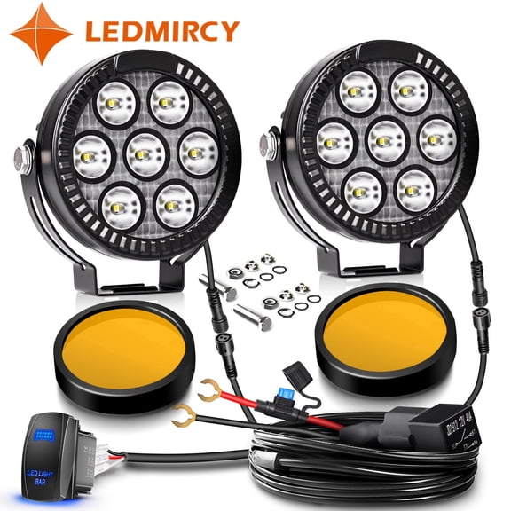 LEDMIRCY White/Amber Fog Lights , Driving Lights with Switch Wiring Harness Kit Offroad Lights Waterproof Ditch Lights for Trucks ATV UTV SUV Golf Cart Motorcycle Excavator