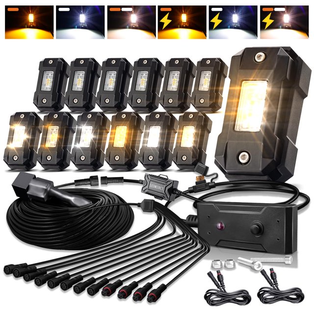 LEDMIRCY Switchback Lights MMF7 Kit White & Amber Strobe Lights 12 Pods