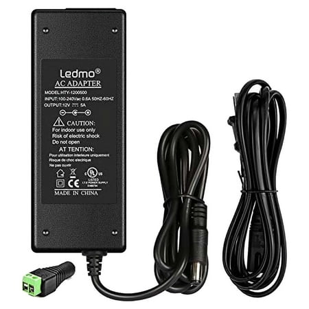 LEDMO 12V 5A 60W AC DC Power Supply Adapter UL Listed Power Adapter AC 100-240V to DC 12V Transformers US Plug Power Converter Power Supply LED Driver for LED Strip Light, Tape Light, Rope Light