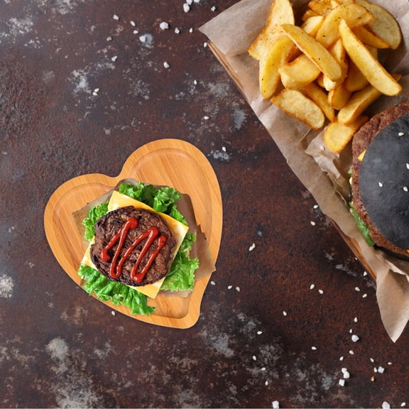 LEDMOMO 2 Pcs Heart Shaped Bamboo Wooden Tray Big Heart Board for Food Light Brown for Parties